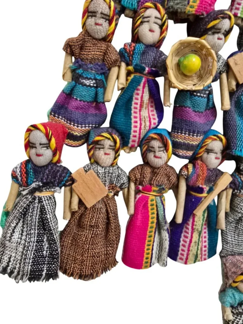 Vintage Guatemala Worry Dolls Tree Wreath Handmade Folk Art Colorful - Picture 5 of 7